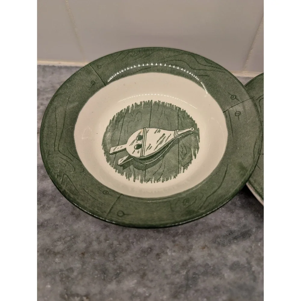 Vintage Royal China Colonial Homestead Green Water‎ Bucket Plate & Small Dish